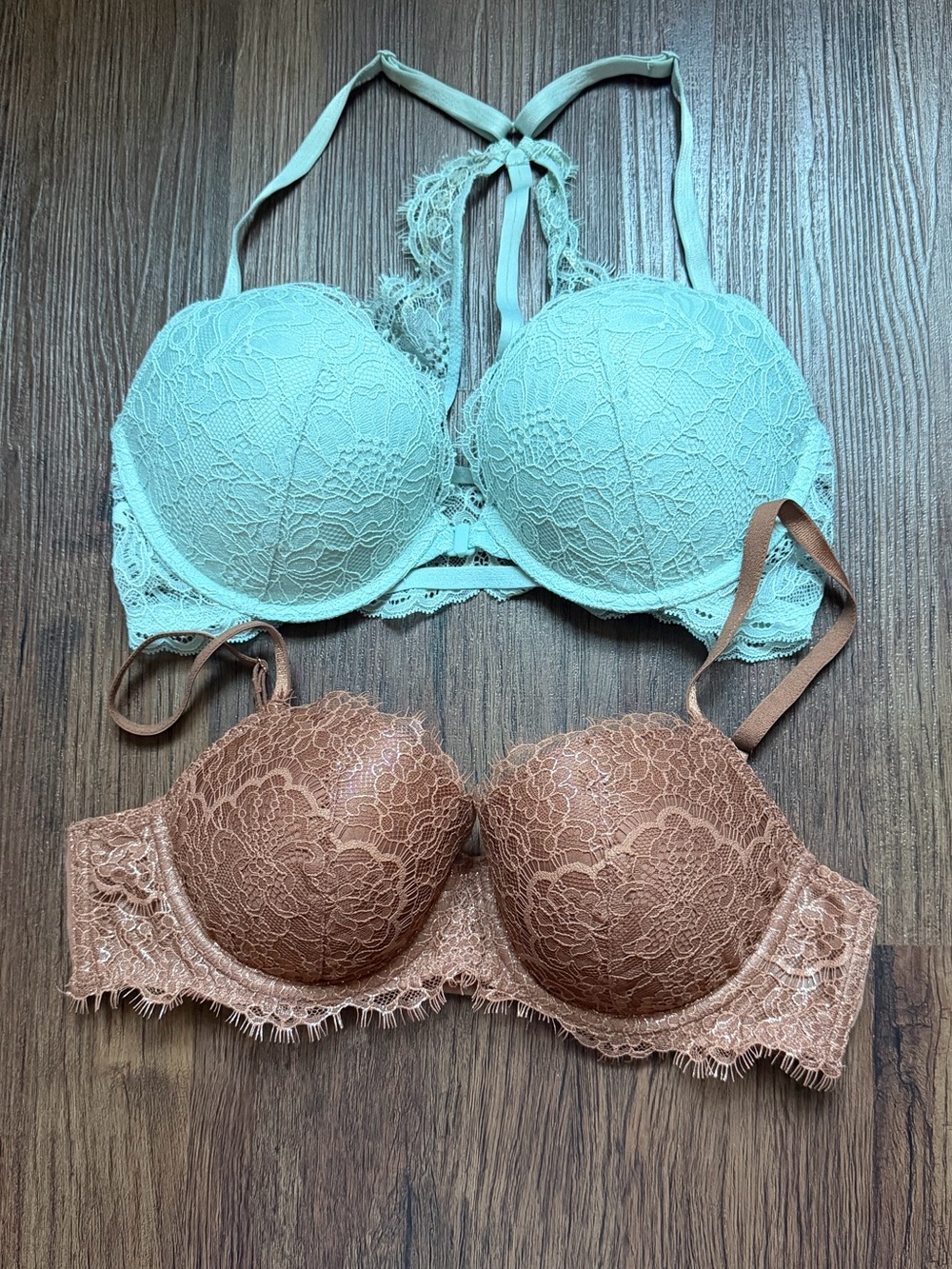 Victoria's Secret Lace Push-Up & Lined Bras Set in Mint and Rust